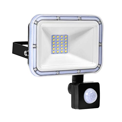 Lâmpada LED exterior com sensor de movimento, IP67, impermeável, projetor LED exterior 1600 lm 6500 K, branco frio, iluminação para jardim, garagem, pátio, terraços, classe de eficiência energética A++