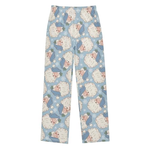 Boys' Pants Christmas Santa Claus Blue Hat Long Bottoms Jogger Pants Elastic Waist Trousers with Pockets S-XL