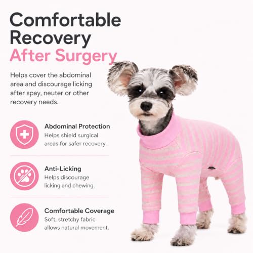 Image of Dog Surgery Recovery Suit for Small Dogs, 4-Legged Dog Onesie After Surgery with Back Snaps, Breathable Cotton Spay and Neuter Bodysuit for Female and Male Dogs