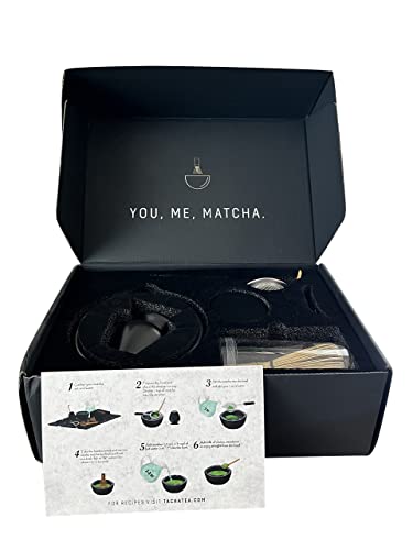 Tacha Premium Matcha Tea Set | Matcha Tea Powder | Ceremonial Matcha Tea Making Tool | Whisk Holder Black Bowl, Spout, Scoop, And Sifter (7 Piece Set) #TOP3