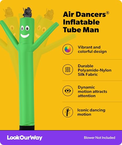 Image of LookOurWay Air Dancers Wacky Waving Inflatable Tube Man Attachment - 7 Feet Tall Advertising Air Dancer Waving Man Inflatable Tube Guy - Blower Not Included - Green