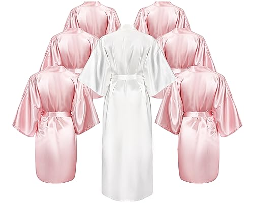 Suhine 7 Pcs Bride Bridesmaid Robes Set for Wedding Women Long Bridal Kimono Robe Bridesmaid Short Robe for Women Bridal Party Gifts