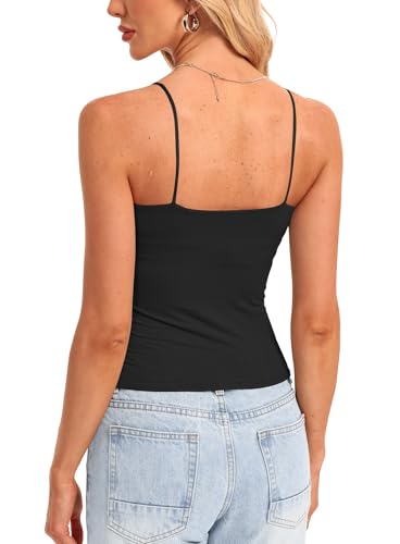 Darong Women Padded Double Lined Ruched Tank Tops Bulit in Bra Summer Spaghetti Strap Going Out Crop Tank Shirts3