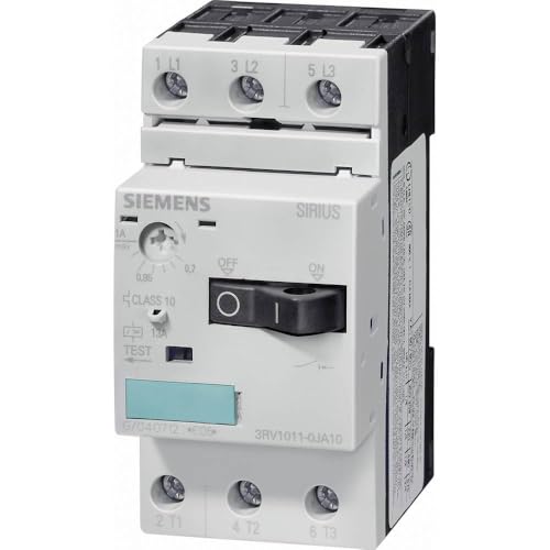 Siemens 3RV1011-1BA10 Motor Starter Protector, Screw Connection, 3RV101 Frame Size, 1.4–2 FLA Adjustment Range, 26A Instantaneous Short Circuit Release, 65kA UL Short Circuit Breaking Capacity at 480V