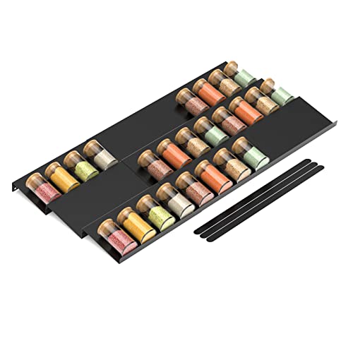 NPPLUS Gewürzschubladen-Organizer, 3 Ebenen, 3 Set, erweiterbares Gewürzregal Tablett mit rutschfesten Streifen, Gewürzregal Organizer für Küchenschränke Cover