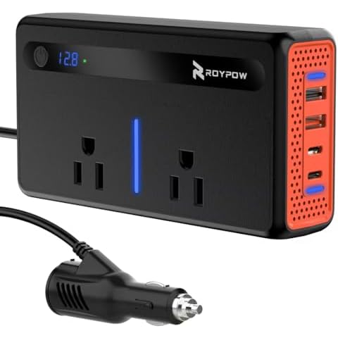 RoyPow 300W Car Power Inverter, DC 12V to 110V AC Car Inverter with Cigarette Lighter Port, Car Plug Adapter Outlet with 3.4A USB-A, QC3.0 24W, PD 30W, PD 36W, Dual AC Outlets, Car Charger Adapter Cover