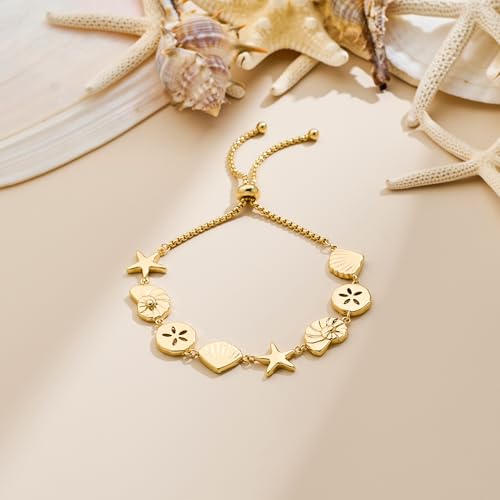 Starfish Shell Charm Bracelet for Women Gold Ocean Pearl Charm Bracelet Adjustable Shell Bracelets Mermaid Jewelry4