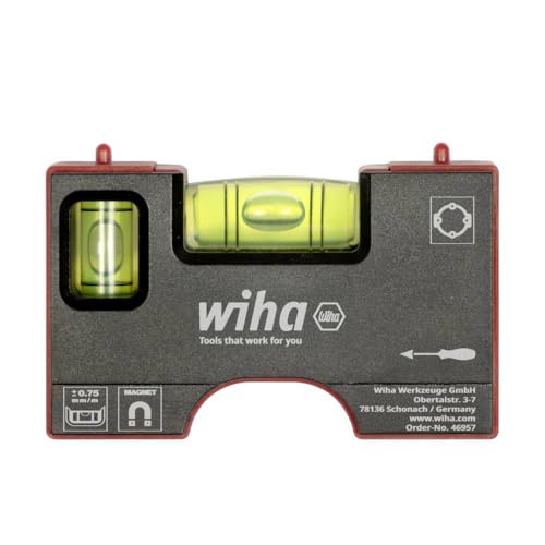 Wiha Mini Wasserwaage Pocket I 10 cm mit Magnet I Elektriker Werkzeug für Steckdose I Horizontale 4-Ring-Libelle + vertikale Libelle für präzises Ausrichten I Magnetwasserwaage (46957)
