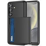 Jiunai for Samsung S25 S24 Case with Card Holder Wallet Pocket Credit Card License IDs Dual Layer Protective Rugged Sturdy Shell TPU Edge Slide Wallet Phone Case for Samsung Galaxy S24 S25 6.2'' Black