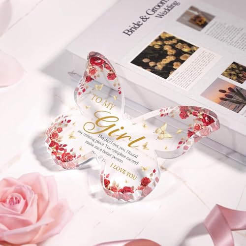 Image of Gifzy Romantic Gifts for Girlfriend Anniversary Birthday, 5x5x0.5 Inch Butterfly Acrylic Plaque Decor, I Love You Present for Her, Valentines Day Christmas Anniversary Birthday Gift for Girlfriend from Boyfriend