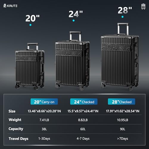 Krute Aluminum Frame Carry On Luggage with Wheels 20inch Hard Shell Zipperless Luggages PC+ABS Suitcase with TSA Lock3