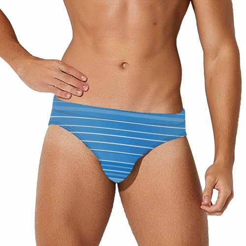 Blue Striped Men's Swimming Trunks Briefs Beach Swimwear Low Rise Bikini Swimsuit Print Bathing Suit