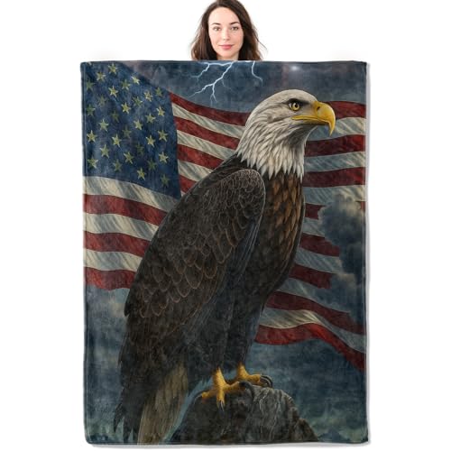 YCXJNZ Vintage Bald Eagle Throw Blanket, Patriotic American Flag Flannel Blankets Gifts for Boys Men Veterans, Home Decor Throws for Couch Bed Camping Travel Living Room Bedroom, 50x60 Inch