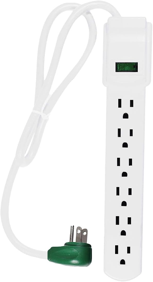 Power by GoGreen 6 Outlet Surge Protector, 2.5′ Cord, White (GG-16103MS)