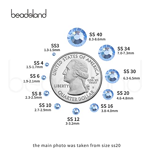Image of Beadsland Flat Back Crystal Rhinestones, Light Blue, SS30, 576pcs | Flatback Glass Gems, 6.3-6.5mm, for Nail Art Craft, Glue Fix,Light Sapphire