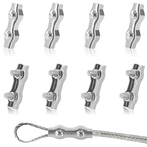 Tunejoy Abrazadera de Cuerda de Alambre M2 Abrazadera de Cable Dúplex de Acero Inoxidable 304 para la Fijación del Tendedero Suspensión de la Vela Solar 8 Piezas