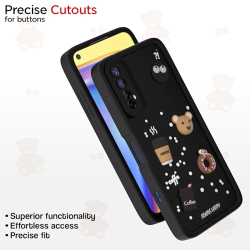 Image of Pikkme Back Cover for Realme 7 / Narzo 30 4G / Narzo 20 Pro | Cute Fun Cartoon 3D Bear Silicone Full Body Protection Bumper Cover (Black)