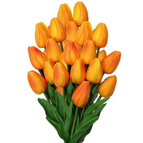 10 Pcs Orange Tulips Artificial Flowers Real Touch Fake Tulips Fake Flowers For Decoration 13.5" Faux Tulips Faux Flowers Bulk Artificial Tulips Flowers For Vase Centerpieces Home Wedding Bouquet #TOP7