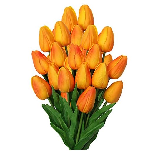20 Pcs Orange Tulips Artificial Flowers Real Touch Fake Tulips Fake Flowers for Decoration 13.5" Faux Tulips Faux Flowers Bulk Artificial Tulips Flowers for Vase Centerpieces Home Wedding Bouquet