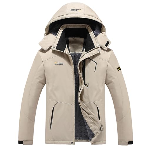 Chaqueta impermeable de hombre cortavientos cálida con capucha de forro polar