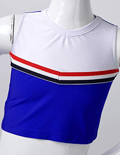 QinCiao Kids Girls Cheer Leader Uniform Cheerleading Costume School Musical Sleeveless Crop Top with Pleated Skirt Set Blue 12 - Thumbnail 7