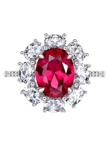 Michooyel S925 2.0ct Ruby Pigeon Blood Ring Oval Cut Engagement Ring Bands Wedding Ring Sterling Silver Cubic Zirconia Fine Jewelry For Women
