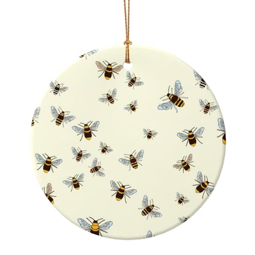 Honey Bee. Adornos navideños de cerámica impresos, doble cara impresa de Navidad familiar, decoración colgante de regalo para mujeres y hombres