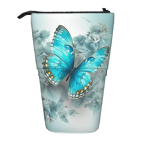 Astuccio portamatite retrattile con stampa di farfalle colore organizer per penne cosmetici per ufficio adolescenti regalo per le vacanze Come mostrato Taglia unica azzurro