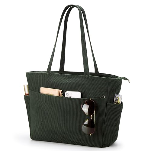 Image of WLLWOO Large Corduroy Tote Bag Women Anti Splash Zipper Casual Hobo Shoulder Handbag for Daily Travel Work 15.6 inch-16 inch | Large