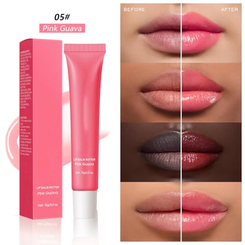Image of FeiCuiYun Summer Lip Butter Lip Balm, Ultra-Hydrating Natural Vegan Lip Balm, Sheer-Tinted Shine & Hydration, Soothes & Softens Dry Lips Skincare, Balsamo labial hidratante #5 Pink Guava
