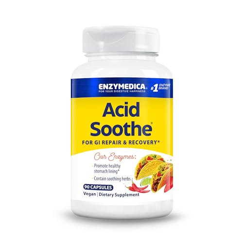Image of Enzymedica Acid Soothe Supplement for Women & Men - 90 Capsules | Occasional Heartburn & Stomach Lining Support, Natural Reflux Support, Digestive Enzymes, Marshmallow Root & Zinc Carnosine