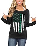 St Patricks Day Sweatshirts for Women Irish American Flag Shamrock Clover Crewneck Tops Shirt Plus S