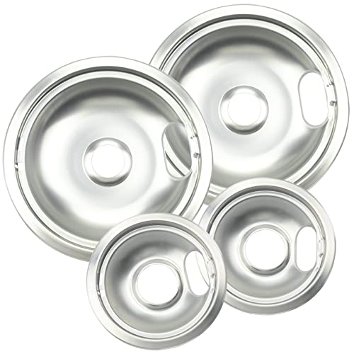 Mejiao 4 Pack (2) 6' & (2) 8' Electric Stove Burner Covers, Replacement Chrome Drip Pans for Whirlpool W10278125 W10196405 W10196406