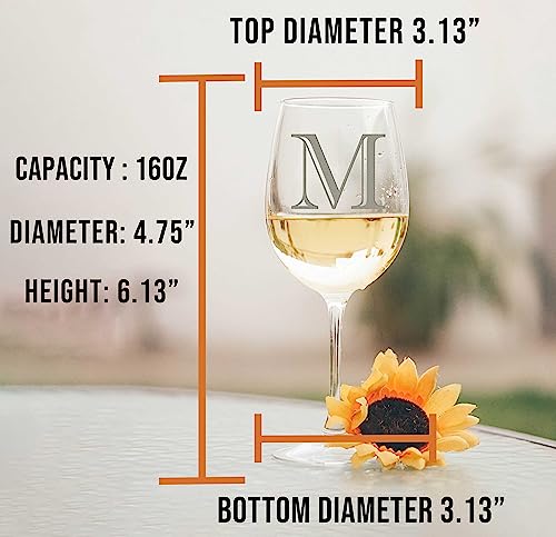 Etched Monogram 16Oz Stemmed Wine Glass (Letter M) – A-Z Customized Gifts For Women, Personalized Wine Gifts For Her, Custom Engraved Gift For Wedding, Monogrammed Gifts For Women, Mom, Sister Initial #TOP4