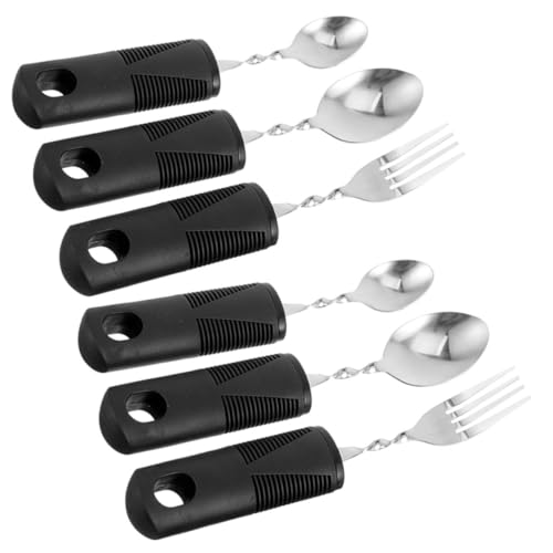 CIYODO 2 Sets Elderly Utensils Disabled Silverware for Adults Travel Fork Spoon Set Adaptive Utensils for Elderly Easy to Grasp and No Burden
