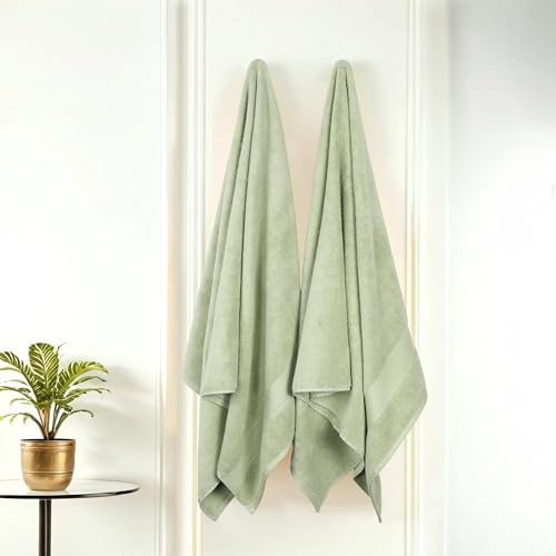 Superior Belmont Zero Twist Cotton Medium Weight Bath Sheets, for Guest Bath, Bathroom, Shower, Spa, Plush, Quick Dry, Ultra-Soft Towels, Essentials, Thick Border, Oversized Towels, Set of 2, Green by SUPERIOR - Used condition - US$23.80