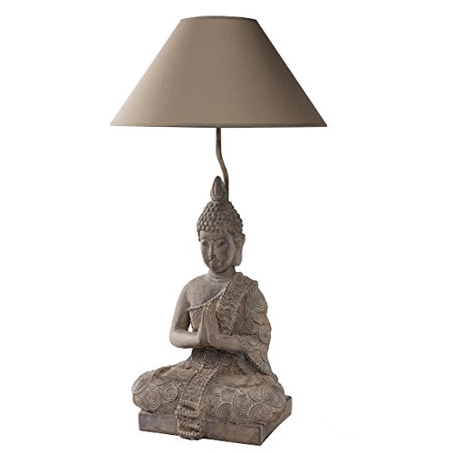Lampe Bouddha abat-jour kaki 36x36x67cm