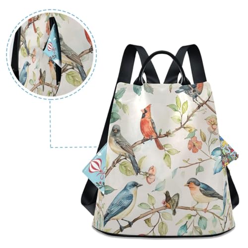 Image of Birds Spring Leaves Women Backpack Purse Anti-theft Casual Shoulder Bag Fashion Ladies Bags