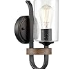 HYDELITE Industrial Seeded Cylindrical Glass Black Wall Sconce Farmhouse Black Wood Grain Finish Accented Bathroom Wall Light Oil Rubbed Bronze for Bathroom Hallway