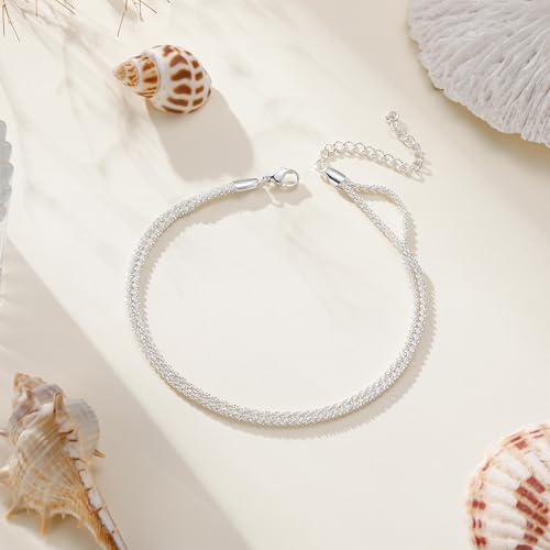 Image of Ritach Ankle Bracelets for Women - Silver /Gold Plated Stainless Steel Anklets for Women Waterproof Layered Cuban Link Figaro Chain Heart Anklets Set Summer Beach Jewelry Gifts