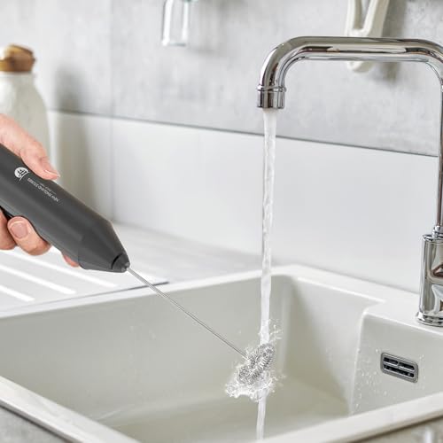 Image of Milk Frother with Stand (Battery Included), Handheld Battery Operated Electric Foam Maker with Stainless Steel Whisk for Coffee, Latte, Cappuccino, Hot Chocolate