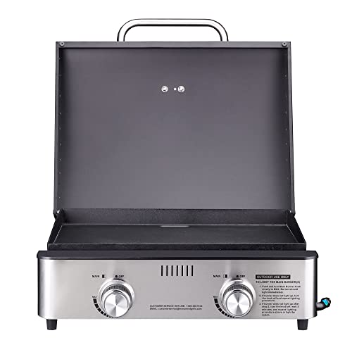Monument Grills Portable Table Top Griddle, Flat Top Propane Gas Grill Griddle 22 inch 2-Burner 15,000 BTUs 312 sq. in. for Outdoor Cooking Camping, Black Monument Grills Portable Table Top Griddle, Flat Top Propane Gas Grill Griddle 22 inch 2-Burner 15,000 BTUs 312 sq. in. for Outdoor Cooking Camping, Black