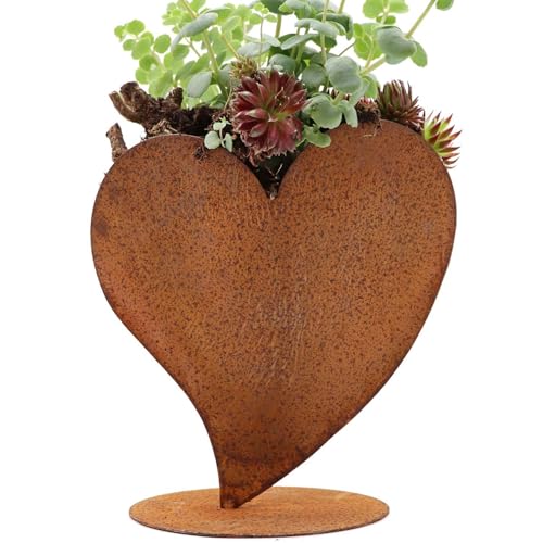 Rostikal Pflanzherz aus Edelrost 32 cm – wetterfeste Gartendekoration aus Metall, Deko - Herz aus Cortenstahl für Garten, Terrasse & Wohnbereich außen