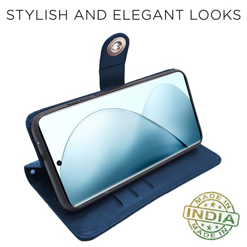 Image of Pikkme Vivo V29 / V29 Pro 5G Flip Cover Leather Finish | Inside TPU with Card Pockets | Wallet Stand and Shock Proof | Complete Protection Button Flip Case (Blue)