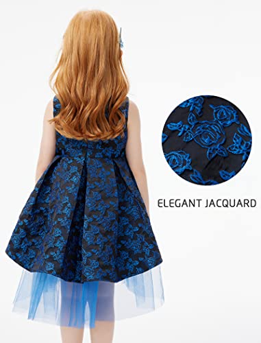 Girls Foral Dress High Low Dress Jacquard Sleeveless Tiered Tulle Daily Party Wear Blue Rose2
