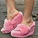 Women's Fuzzy Fluffy Wedge Slippers Fashion Plush Open Toe Comfy Slip On Platform House Sandals Anti-Slip Party Shoes for Ladies(Pink,9.5 US)
