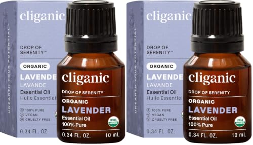 Image of Cliganic Organic Lavender Essential Oil - 100% Pure Natural Undiluted, for Aromatherapy Diffuser | Non-GMO Verified (Pack of 2)