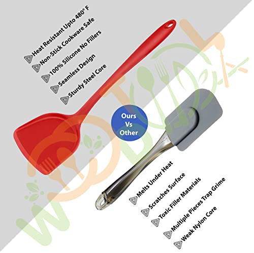 Image of Silicone 4-Piece Cooking Utensils Set - BPA-Free Cooking Spatulas - Soup Ladle, Rice Spoon, Turner Spatula, Skimmer (Red)