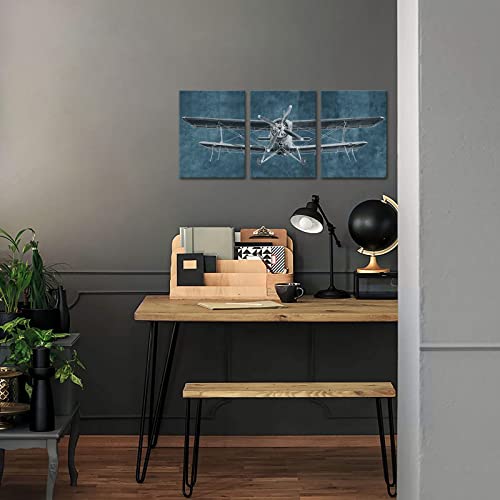 Skenoart 3 Piece Vintage Airplane Canvas Painting Plane Poster Wall Decor Aircraft Aviation Pictures Art For Living Room Bedroom Bathroom Stretched And Framed Ready To Hang 12"X16"X3Pcs #TOP2