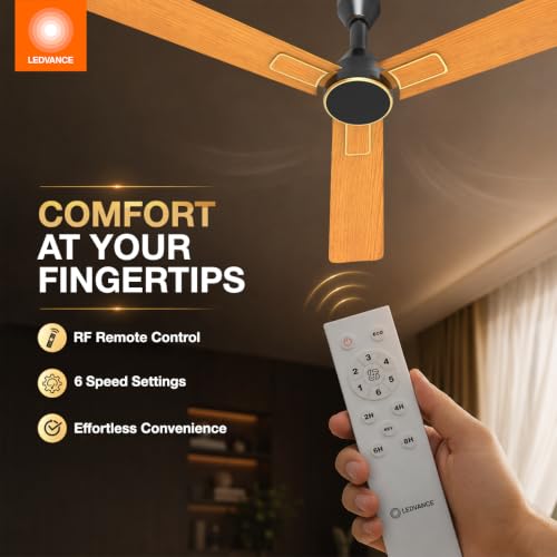 Image of LEDVANCE Aero Master Maxx Bldc Fans Ceiling 1200mm With Remote | Ceiling Fan for Living Room | 5 Star Ceiling Fan | 50% Energy Saving | 100% Copper Winding | Reverse Mode | 3 Yr Warranty- Wooden Black